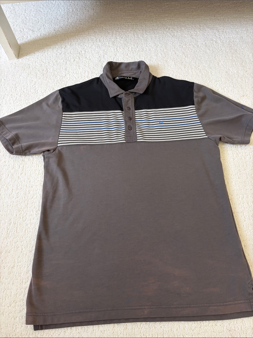 Travis Mathew Gray Polo with Black Yoke and Stripe Detail